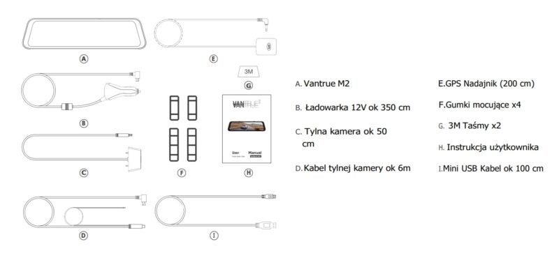 vantrue m2 zestaw zawiera